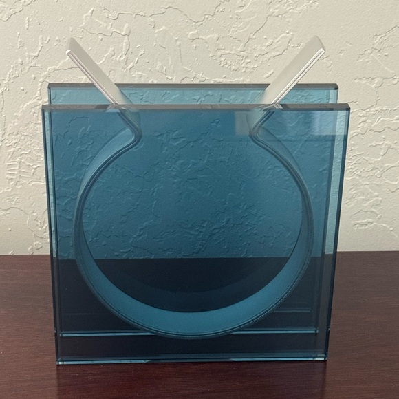 MOMA x Peter Hewitt Square Ribbon Vase Blue Glass Postmodern - Picture 2 of 7